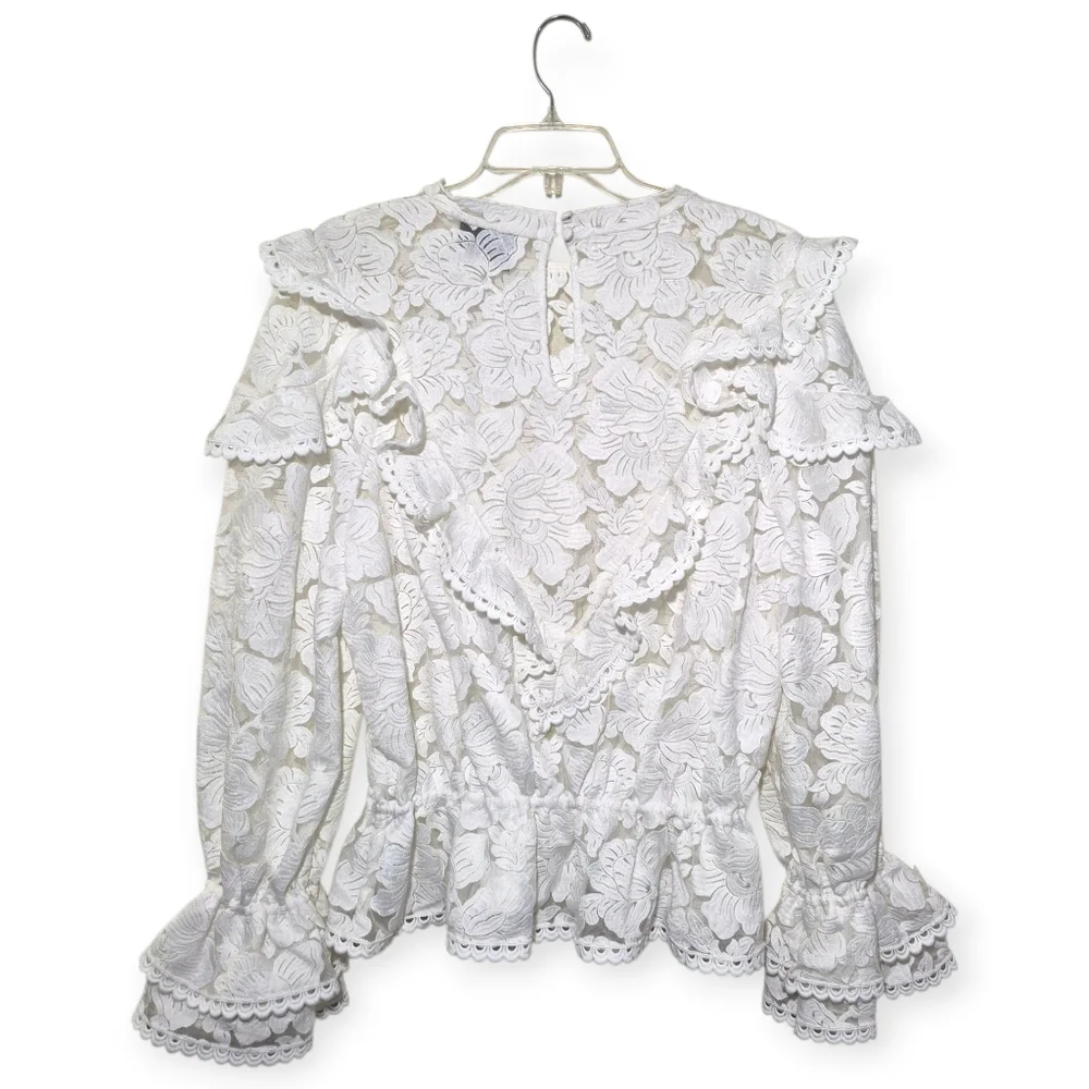 THE COLLECTION BY REFORMATION Carlisle Top Ivory White Lace Long Sleeve 10